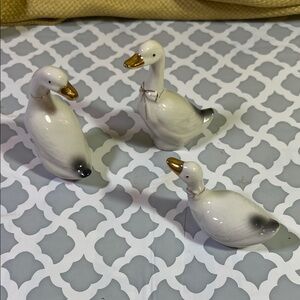 Charming vintage porcelain White and Gold Goose Figurine Set